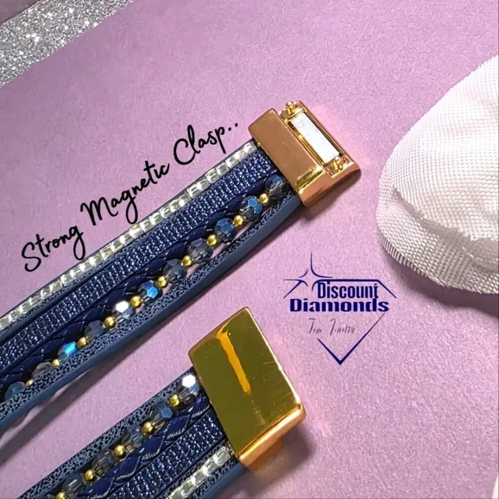 Lovely Blue & Gold Heart Cuff Bracelet